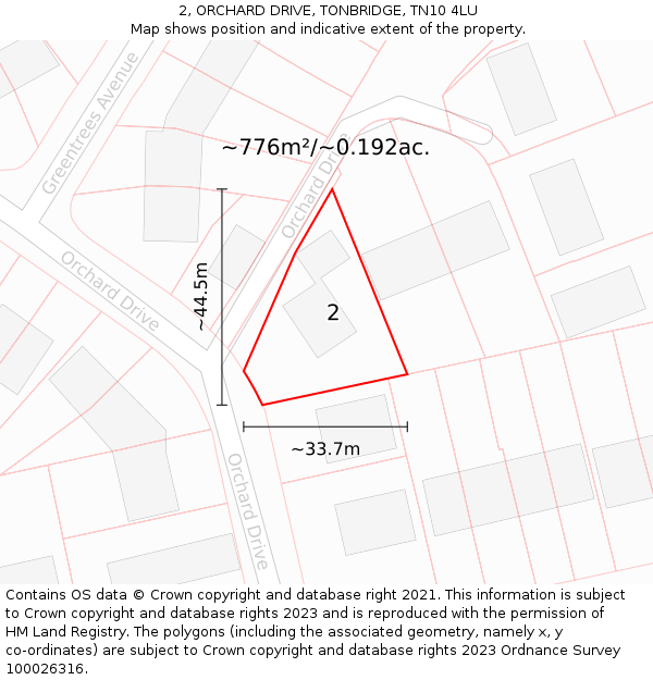 2, ORCHARD DRIVE, TONBRIDGE, TN10 4LU: Plot and title map