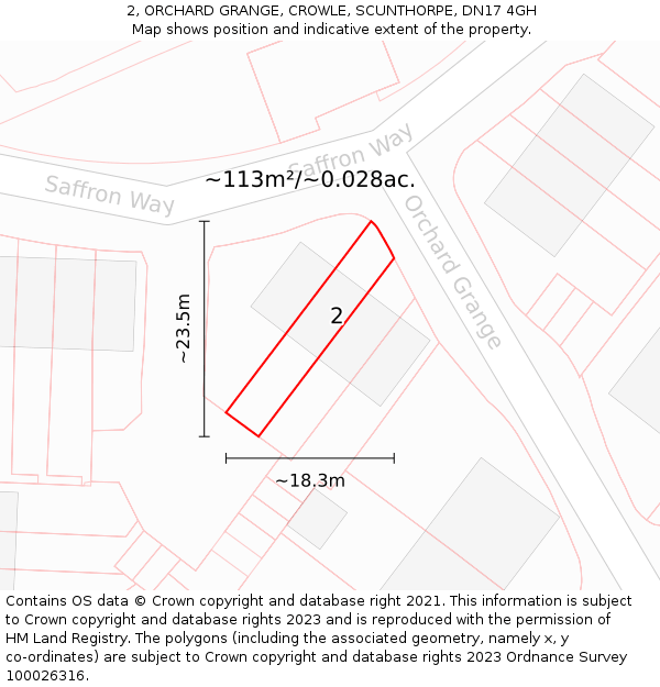 2, ORCHARD GRANGE, CROWLE, SCUNTHORPE, DN17 4GH: Plot and title map