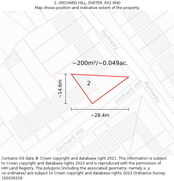 2, ORCHARD HILL, EXETER, EX2 9ND: Plot and title map