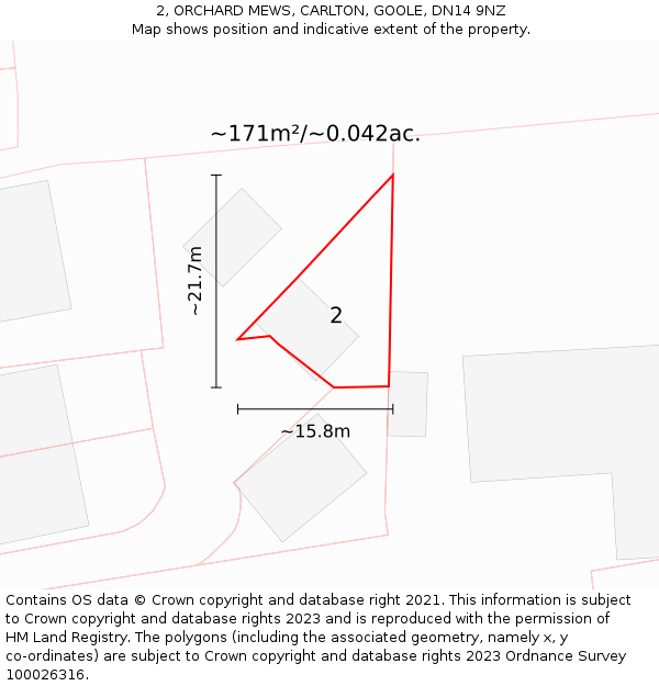 2, ORCHARD MEWS, CARLTON, GOOLE, DN14 9NZ: Plot and title map