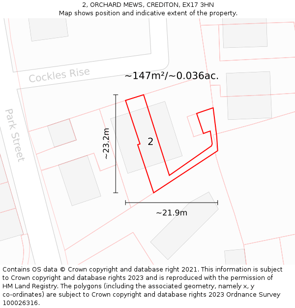 2, ORCHARD MEWS, CREDITON, EX17 3HN: Plot and title map