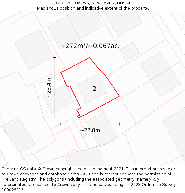 2, ORCHARD MEWS, NEWHAVEN, BN9 0RB: Plot and title map