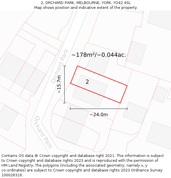 2, ORCHARD PARK, MELBOURNE, YORK, YO42 4SL: Plot and title map