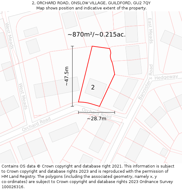 2, ORCHARD ROAD, ONSLOW VILLAGE, GUILDFORD, GU2 7QY: Plot and title map