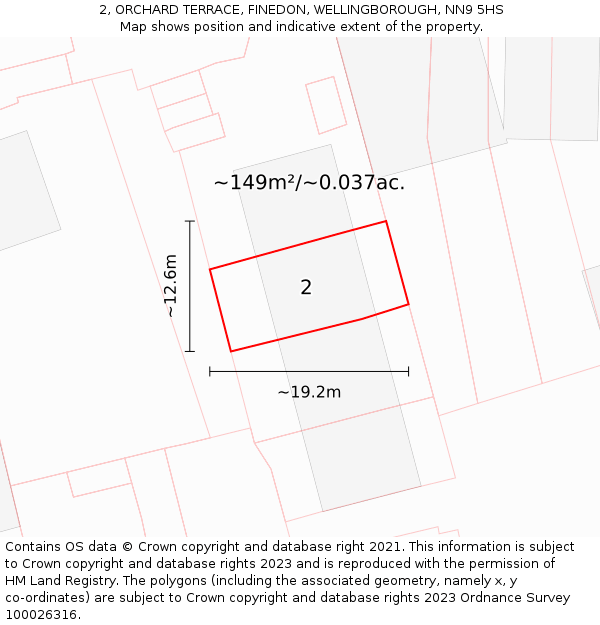 2, ORCHARD TERRACE, FINEDON, WELLINGBOROUGH, NN9 5HS: Plot and title map