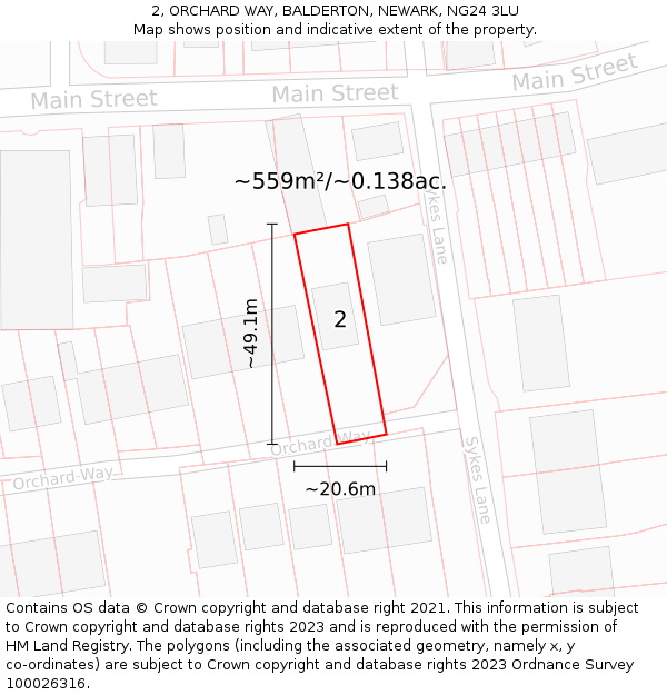 2, ORCHARD WAY, BALDERTON, NEWARK, NG24 3LU: Plot and title map