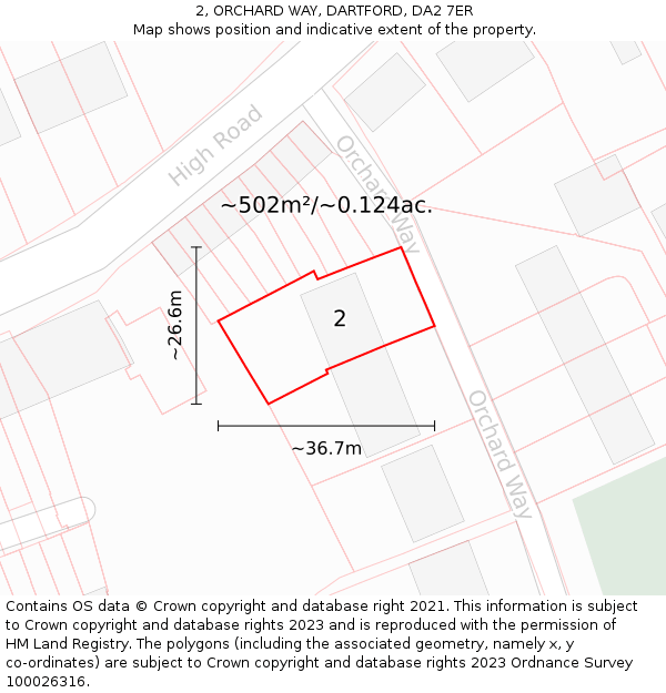 2, ORCHARD WAY, DARTFORD, DA2 7ER: Plot and title map