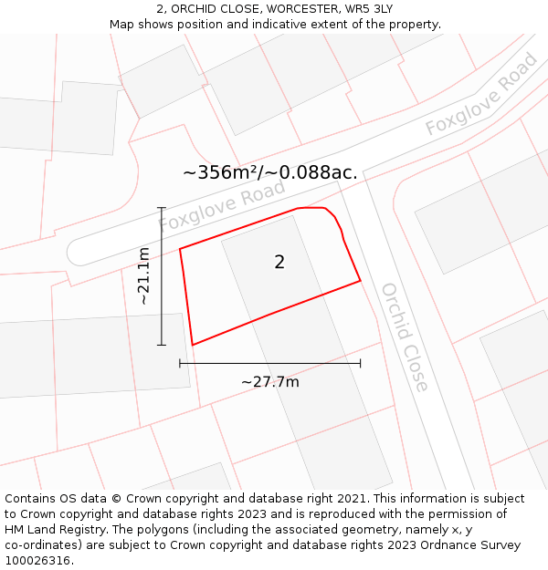 2, ORCHID CLOSE, WORCESTER, WR5 3LY: Plot and title map