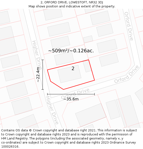 2, ORFORD DRIVE, LOWESTOFT, NR32 3DJ: Plot and title map