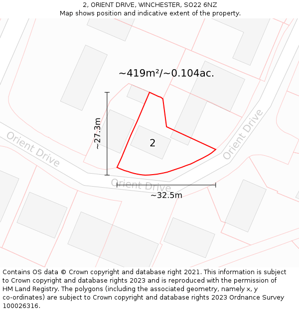 2, ORIENT DRIVE, WINCHESTER, SO22 6NZ: Plot and title map