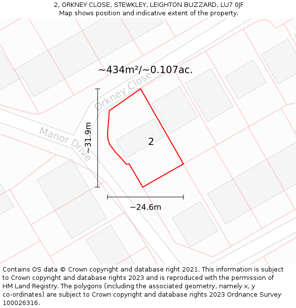 2, ORKNEY CLOSE, STEWKLEY, LEIGHTON BUZZARD, LU7 0JF: Plot and title map