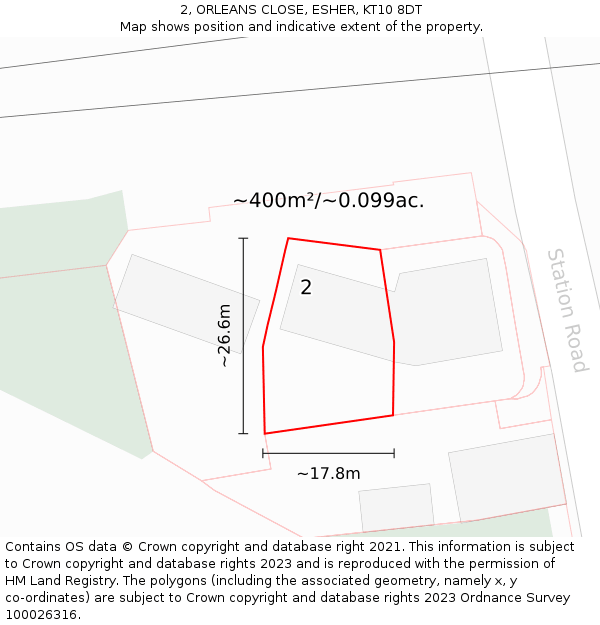 2, ORLEANS CLOSE, ESHER, KT10 8DT: Plot and title map