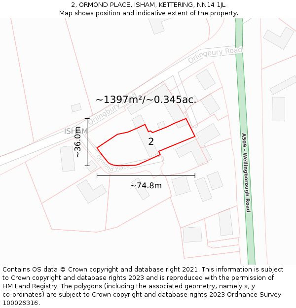 2, ORMOND PLACE, ISHAM, KETTERING, NN14 1JL: Plot and title map