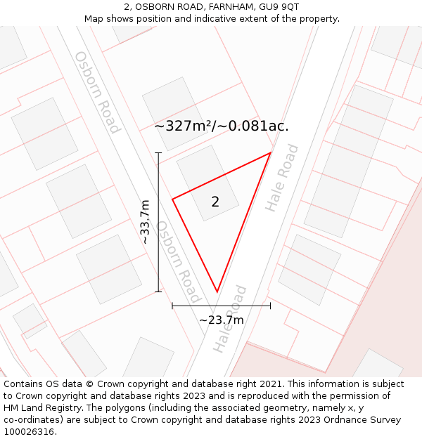 2, OSBORN ROAD, FARNHAM, GU9 9QT: Plot and title map
