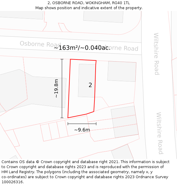 2, OSBORNE ROAD, WOKINGHAM, RG40 1TL: Plot and title map