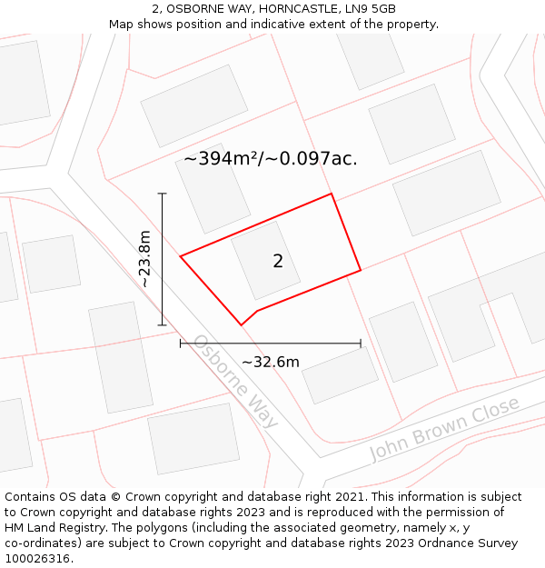 2, OSBORNE WAY, HORNCASTLE, LN9 5GB: Plot and title map