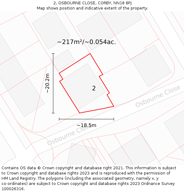 2, OSBOURNE CLOSE, CORBY, NN18 8PJ: Plot and title map