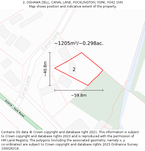 2, OSHAWA DELL, CANAL LANE, POCKLINGTON, YORK, YO42 1NN: Plot and title map