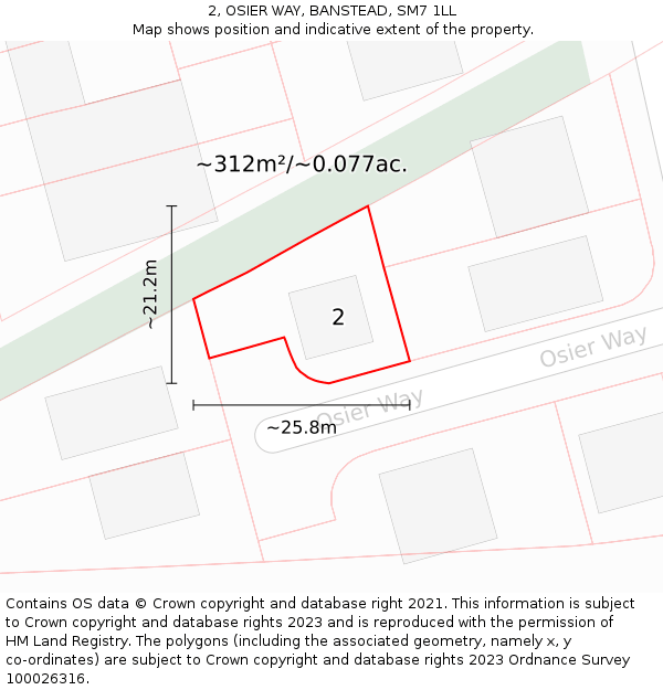 2, OSIER WAY, BANSTEAD, SM7 1LL: Plot and title map