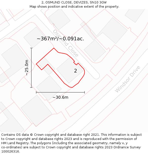 2, OSMUND CLOSE, DEVIZES, SN10 3GW: Plot and title map