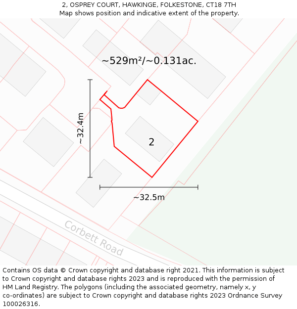 2, OSPREY COURT, HAWKINGE, FOLKESTONE, CT18 7TH: Plot and title map