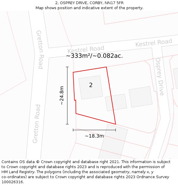 2, OSPREY DRIVE, CORBY, NN17 5FR: Plot and title map