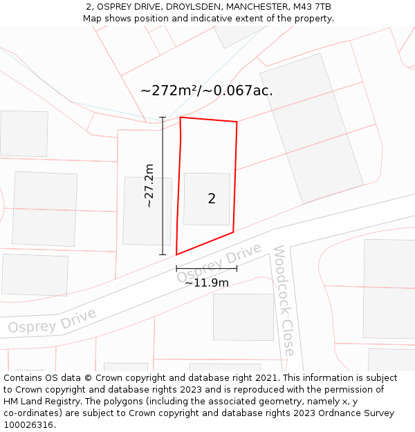 2, OSPREY DRIVE, DROYLSDEN, MANCHESTER, M43 7TB: Plot and title map