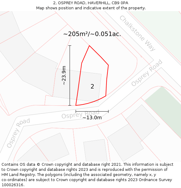 2, OSPREY ROAD, HAVERHILL, CB9 0PA: Plot and title map