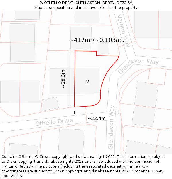 2, OTHELLO DRIVE, CHELLASTON, DERBY, DE73 5AJ: Plot and title map