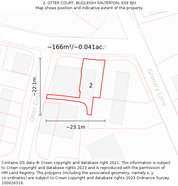 2, OTTER COURT, BUDLEIGH SALTERTON, EX9 6JH: Plot and title map