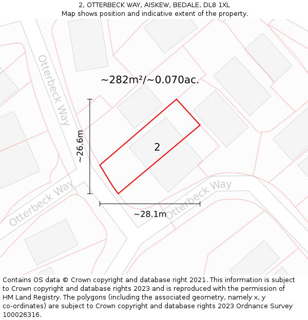 2, OTTERBECK WAY, AISKEW, BEDALE, DL8 1XL: Plot and title map