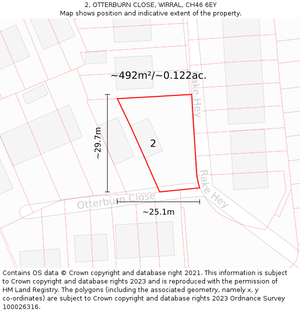 2, OTTERBURN CLOSE, WIRRAL, CH46 6EY: Plot and title map