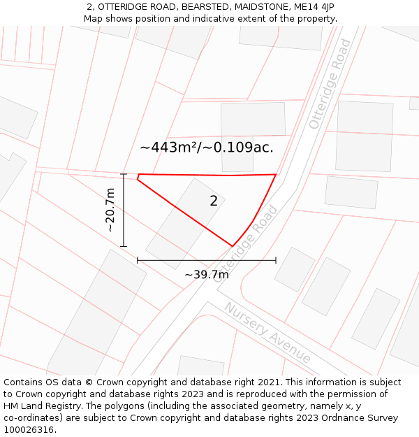 2, OTTERIDGE ROAD, BEARSTED, MAIDSTONE, ME14 4JP: Plot and title map