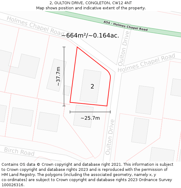 2, OULTON DRIVE, CONGLETON, CW12 4NT: Plot and title map