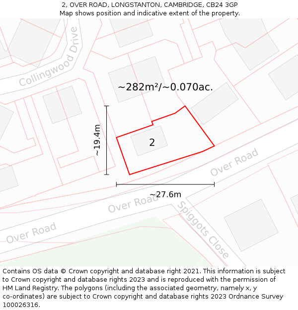 2, OVER ROAD, LONGSTANTON, CAMBRIDGE, CB24 3GP: Plot and title map