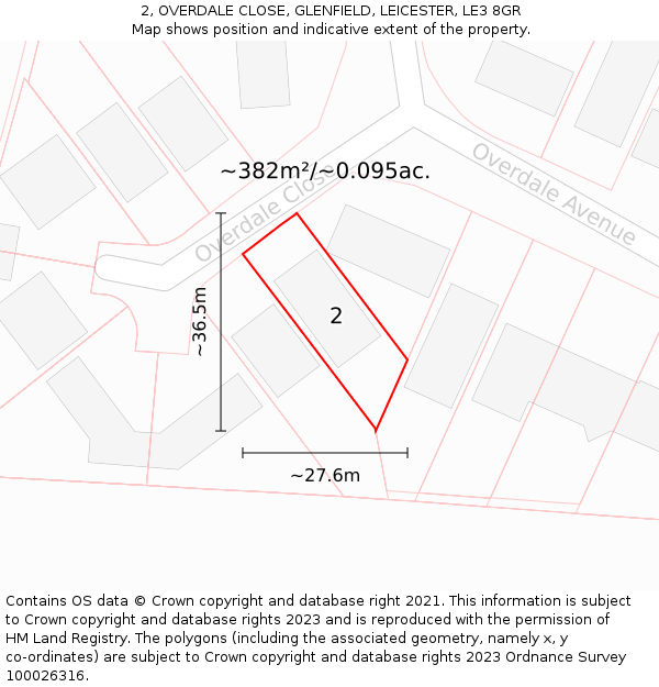 2, OVERDALE CLOSE, GLENFIELD, LEICESTER, LE3 8GR: Plot and title map