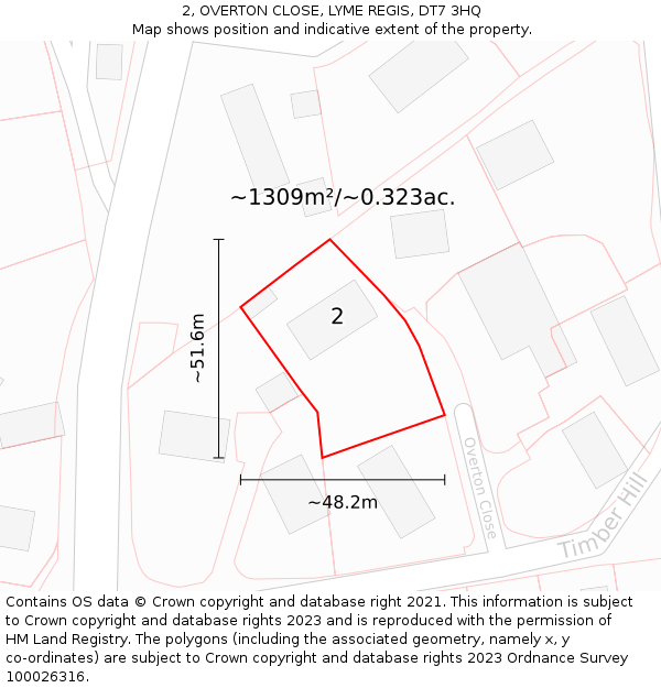 2, OVERTON CLOSE, LYME REGIS, DT7 3HQ: Plot and title map