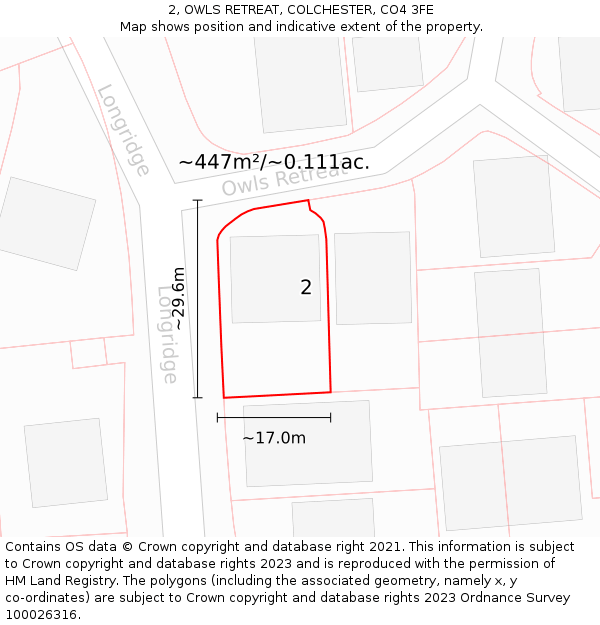 2, OWLS RETREAT, COLCHESTER, CO4 3FE: Plot and title map