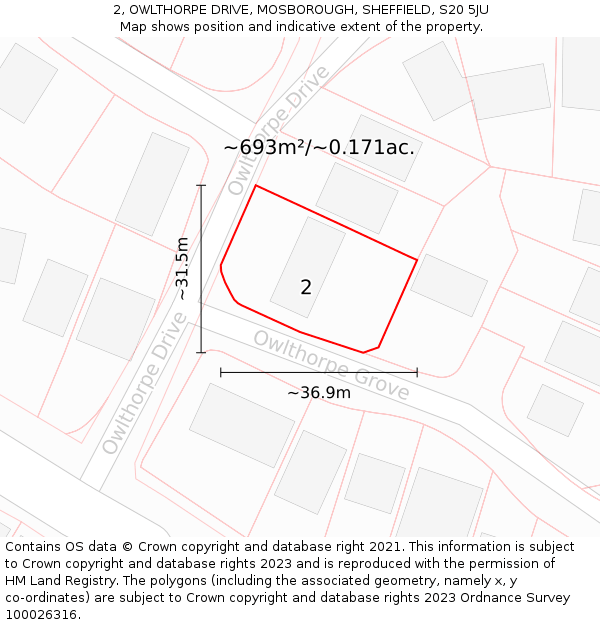 2, OWLTHORPE DRIVE, MOSBOROUGH, SHEFFIELD, S20 5JU: Plot and title map