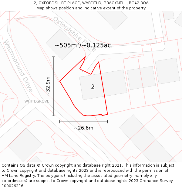 2, OXFORDSHIRE PLACE, WARFIELD, BRACKNELL, RG42 3QA: Plot and title map