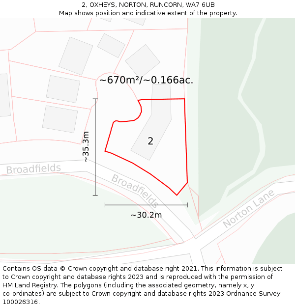 2, OXHEYS, NORTON, RUNCORN, WA7 6UB: Plot and title map