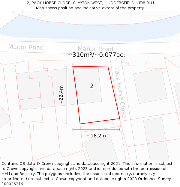 2, PACK HORSE CLOSE, CLAYTON WEST, HUDDERSFIELD, HD8 9LU: Plot and title map