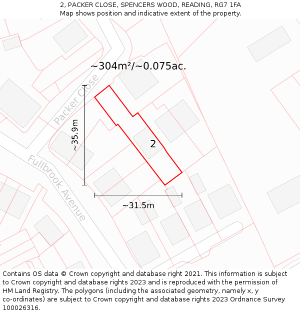 2, PACKER CLOSE, SPENCERS WOOD, READING, RG7 1FA: Plot and title map