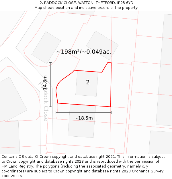 2, PADDOCK CLOSE, WATTON, THETFORD, IP25 6YD: Plot and title map