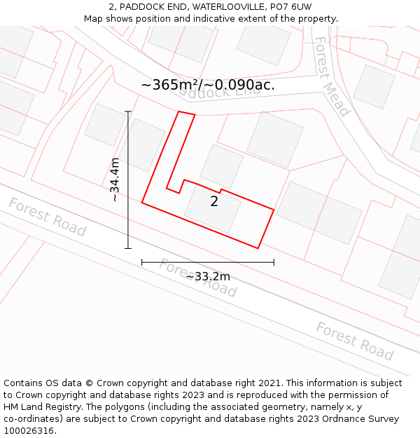 2, PADDOCK END, WATERLOOVILLE, PO7 6UW: Plot and title map