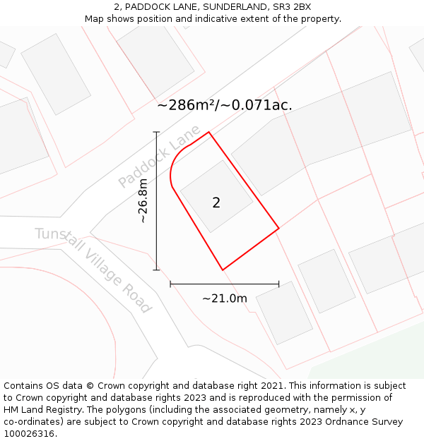 2, PADDOCK LANE, SUNDERLAND, SR3 2BX: Plot and title map