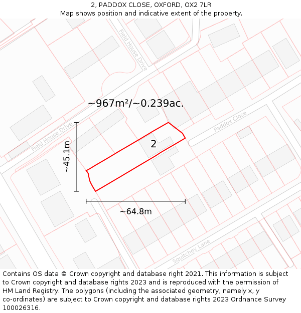 2, PADDOX CLOSE, OXFORD, OX2 7LR: Plot and title map