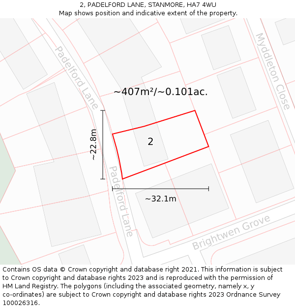 2, PADELFORD LANE, STANMORE, HA7 4WU: Plot and title map