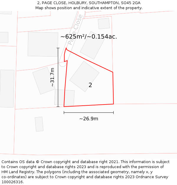 2, PAGE CLOSE, HOLBURY, SOUTHAMPTON, SO45 2GA: Plot and title map