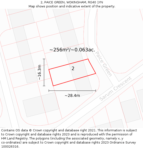 2, PAICE GREEN, WOKINGHAM, RG40 1YN: Plot and title map